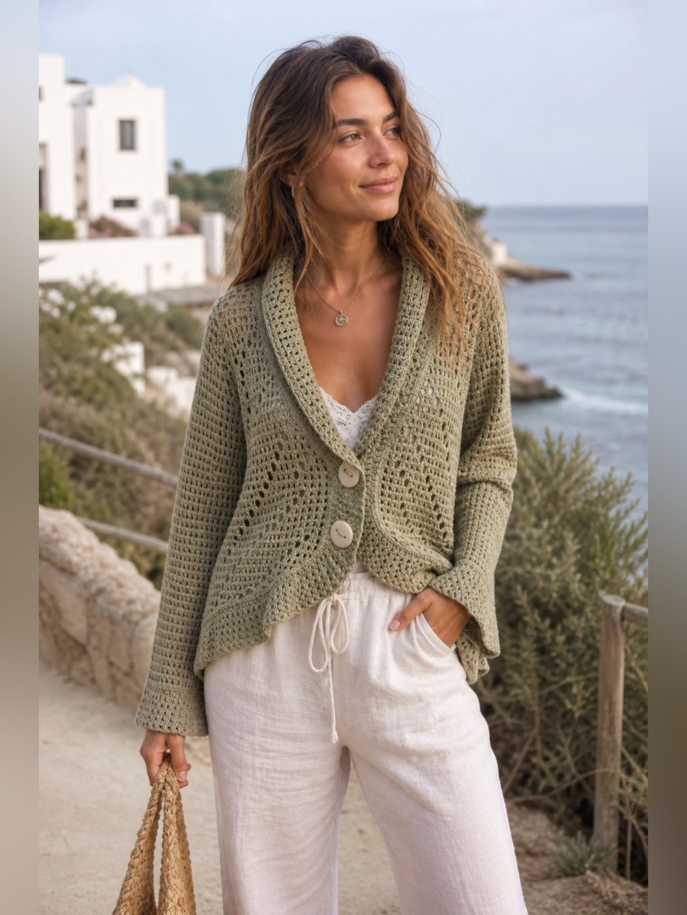 Vintage Willow 90s Boho Coastal Crochet Style Cardigan Size Medium - Picture 16 of 16